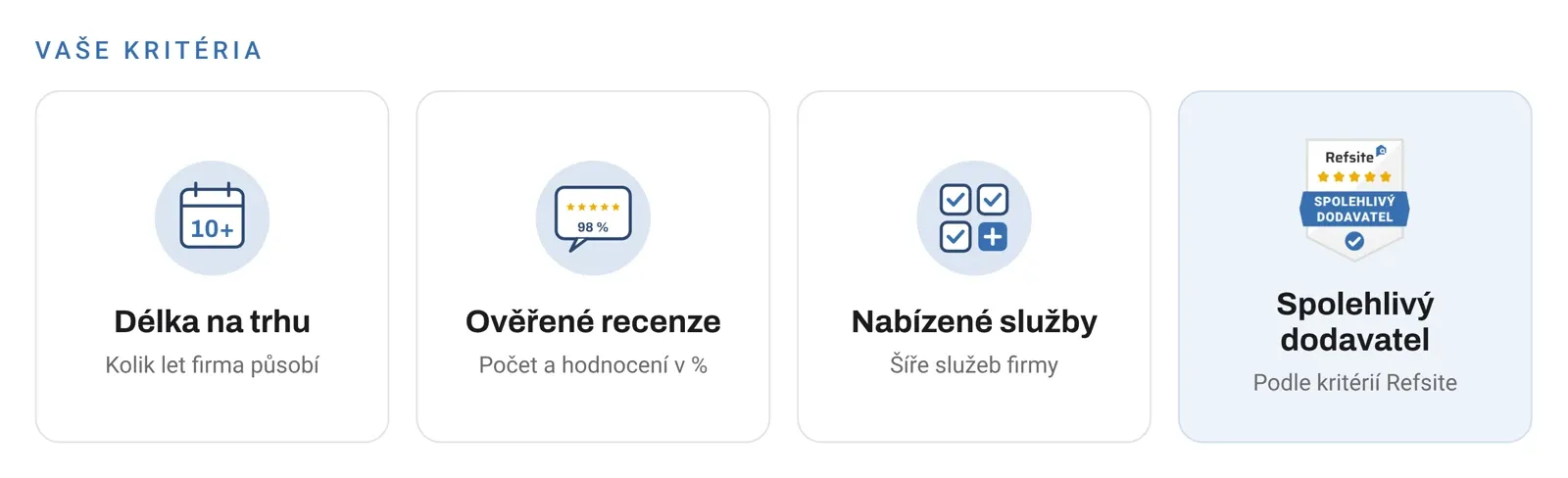 Vaše kritéria při výběru dodavatele