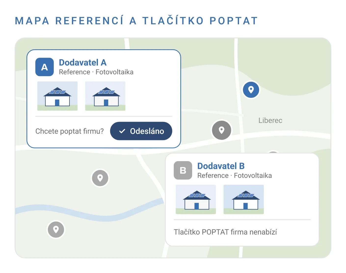 Mapa referencí – firma s tlačítkem POPTAT a firma bez něj