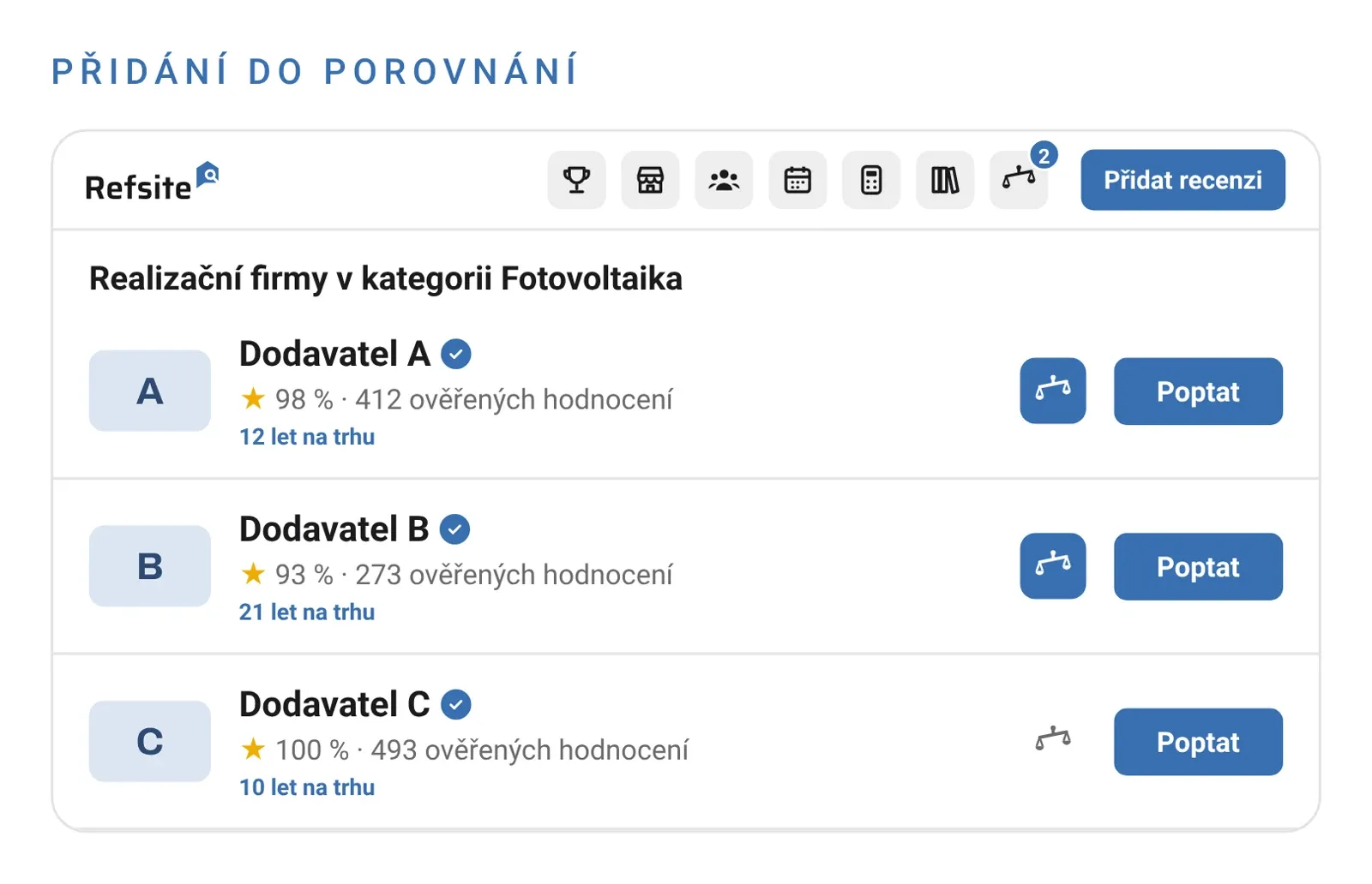 Přidání firem do porovnání v seznamu firem