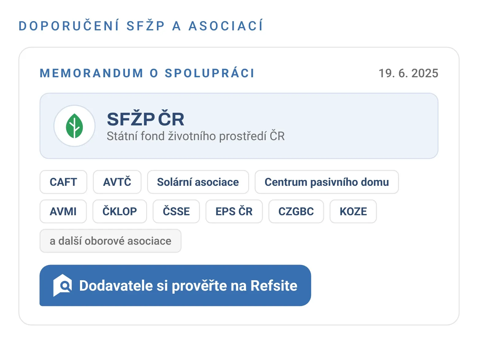 Memorandum o spolupráci se SFŽP ČR a oborovými asociacemi