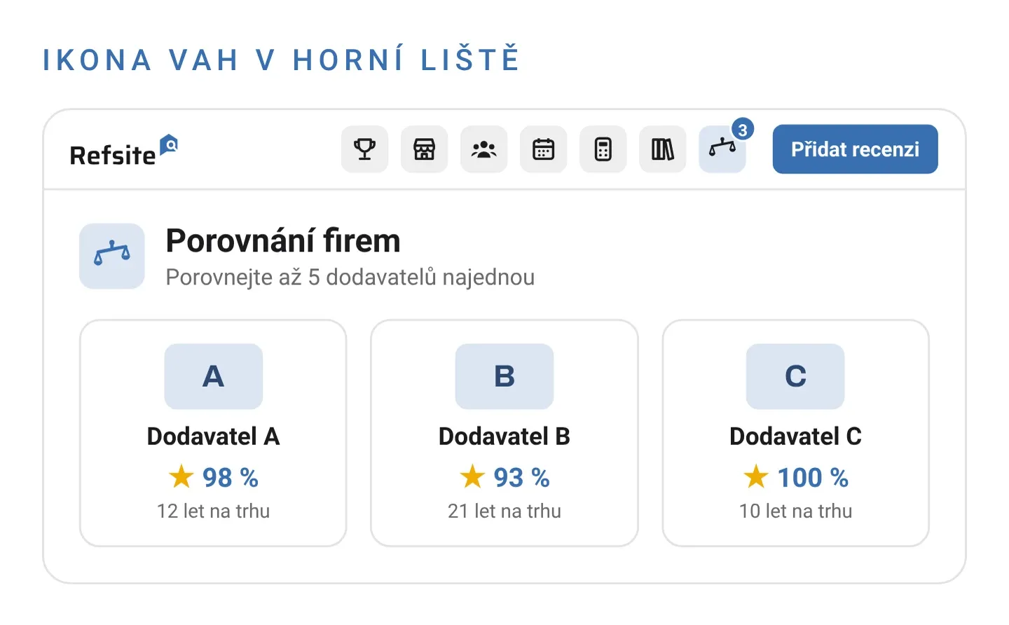 Ikona vah v horní liště Refsite s počtem položek v porovnání